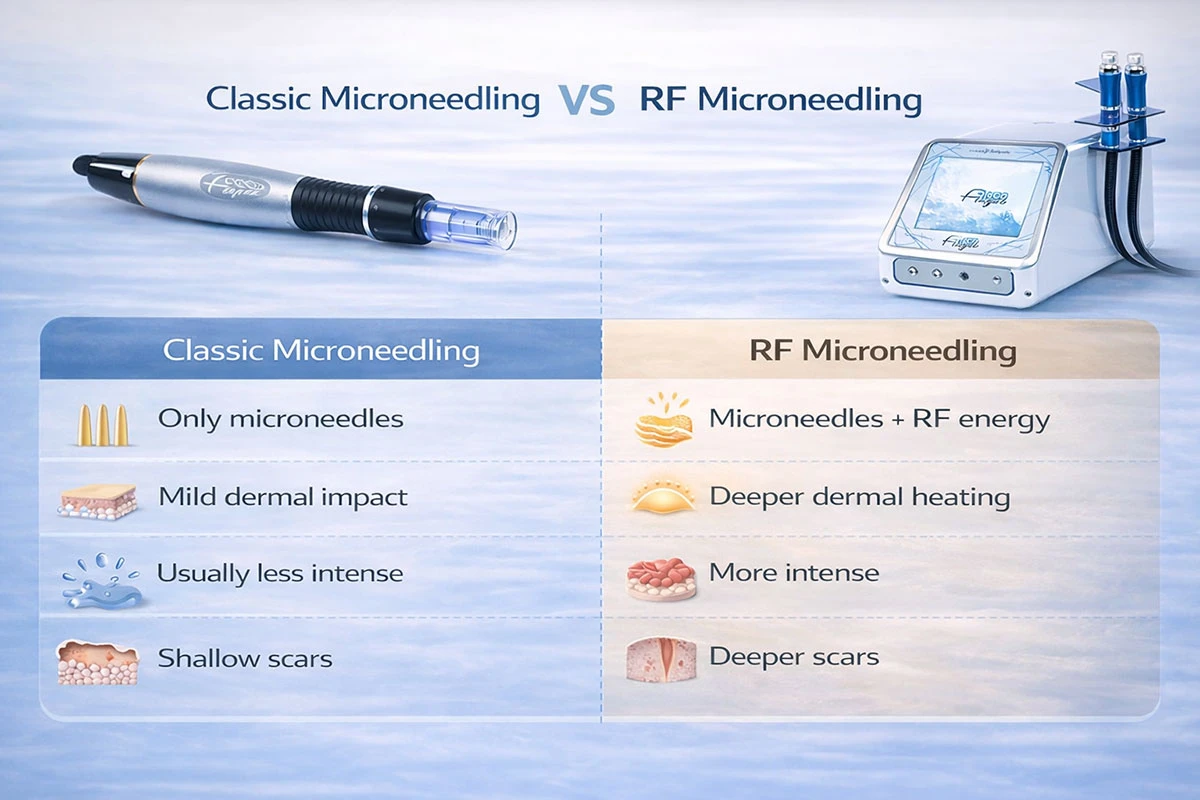 srovnání RF microneedling vs klasický microneedling